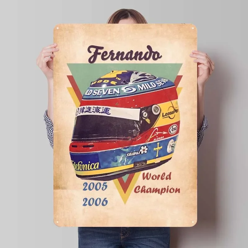 Fernando Alonso Helmet Sport Metal Poster Home Decoration Accessories Vintage Metal Sign Tin Sign for Wall Art Decoration Retro