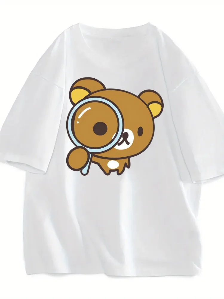 Women Casual Short-Sleeve Crew Neck TShirt with Adorable Cartoon Bear Print All-Season Everyday Wear Cute T-Shirt Harajuku Shirt