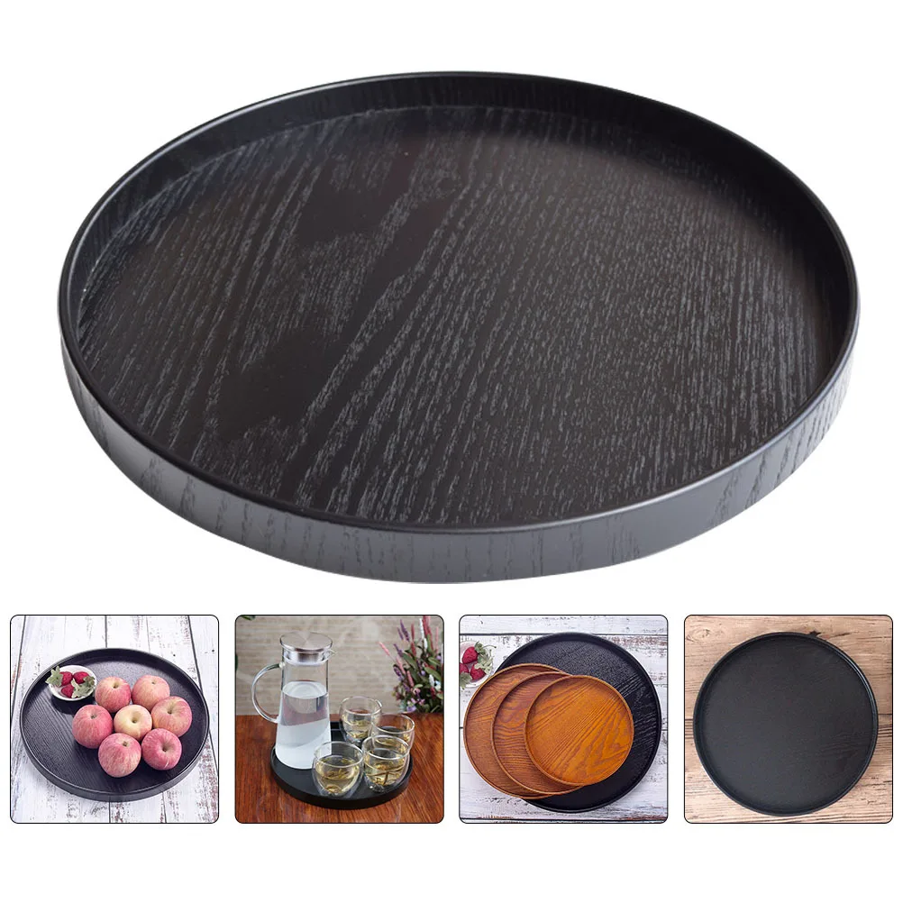 

1pc Black Round Wooden Tray Fruit Candy Snack Display Stand For Home Kitchen Party Wedding Dessert Tableware Storage Plate