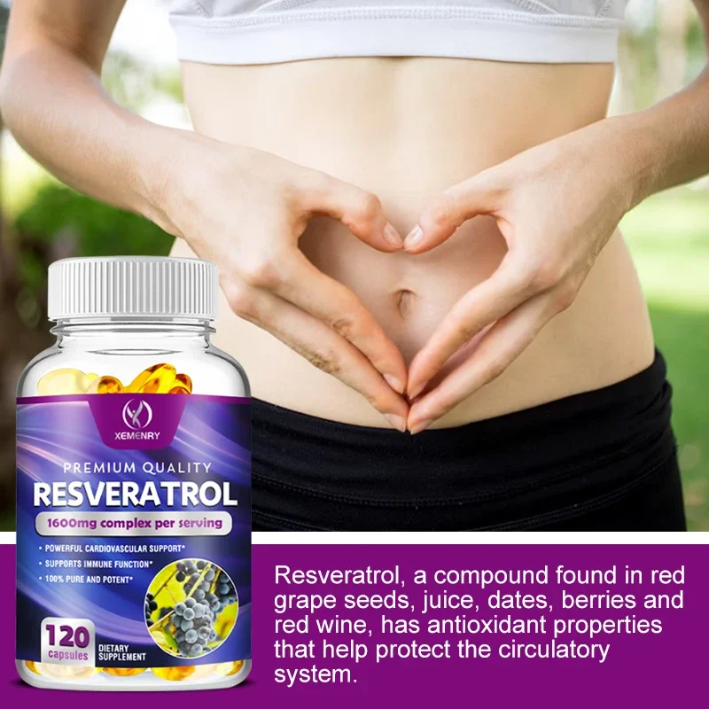 Resveratrol 1600มก.-พร้อมชาเขียวสารสกัดจากเมล็ดองุ่นและเคอร์ซิตินเพื่อช่วยสนับสนุนสุขภาพทางเดินอาหาร