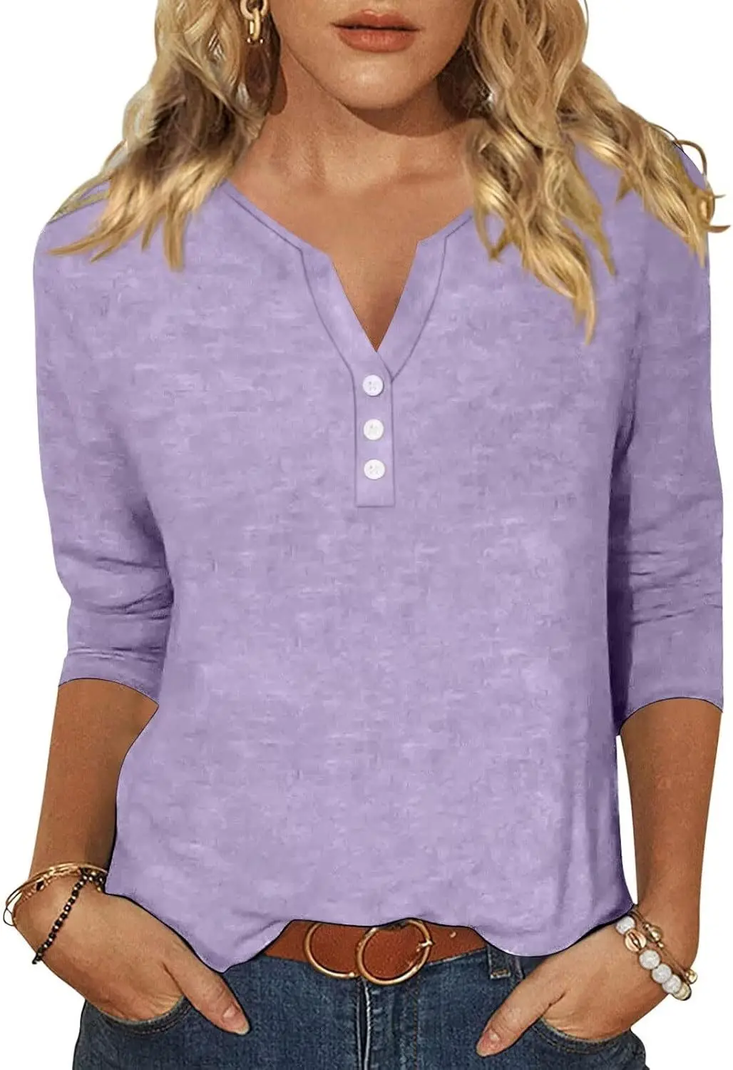 Solid Color Classic Versatile Base Seven Quarter Sleeve Summer Cross-Border Digital Top, One Piece Hair ReplacementWG23