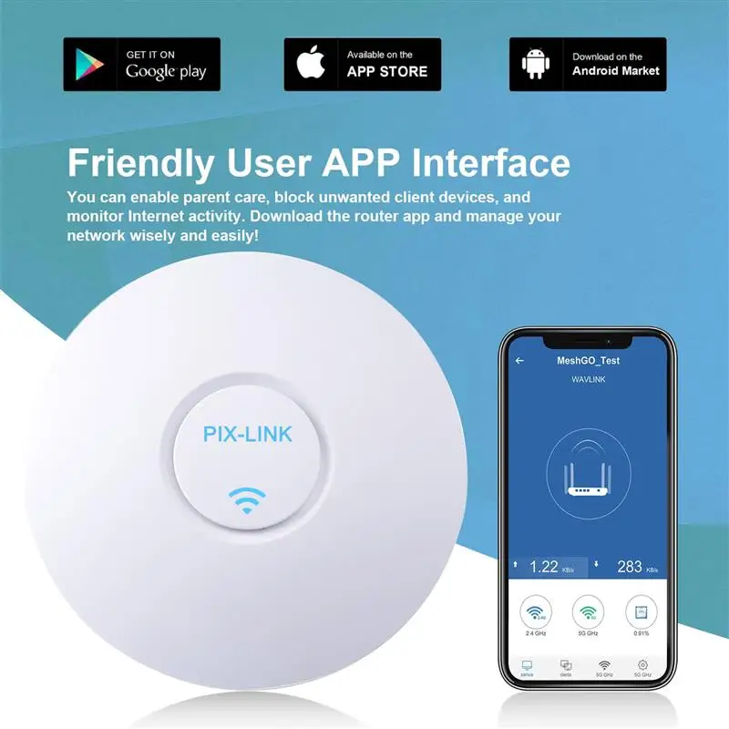 PIXLINK 300Mbps WiFi Repeater Wall Mounted Wifi Access Point Wireless Dual Band Indoor Ceiling AP Mode CWR01