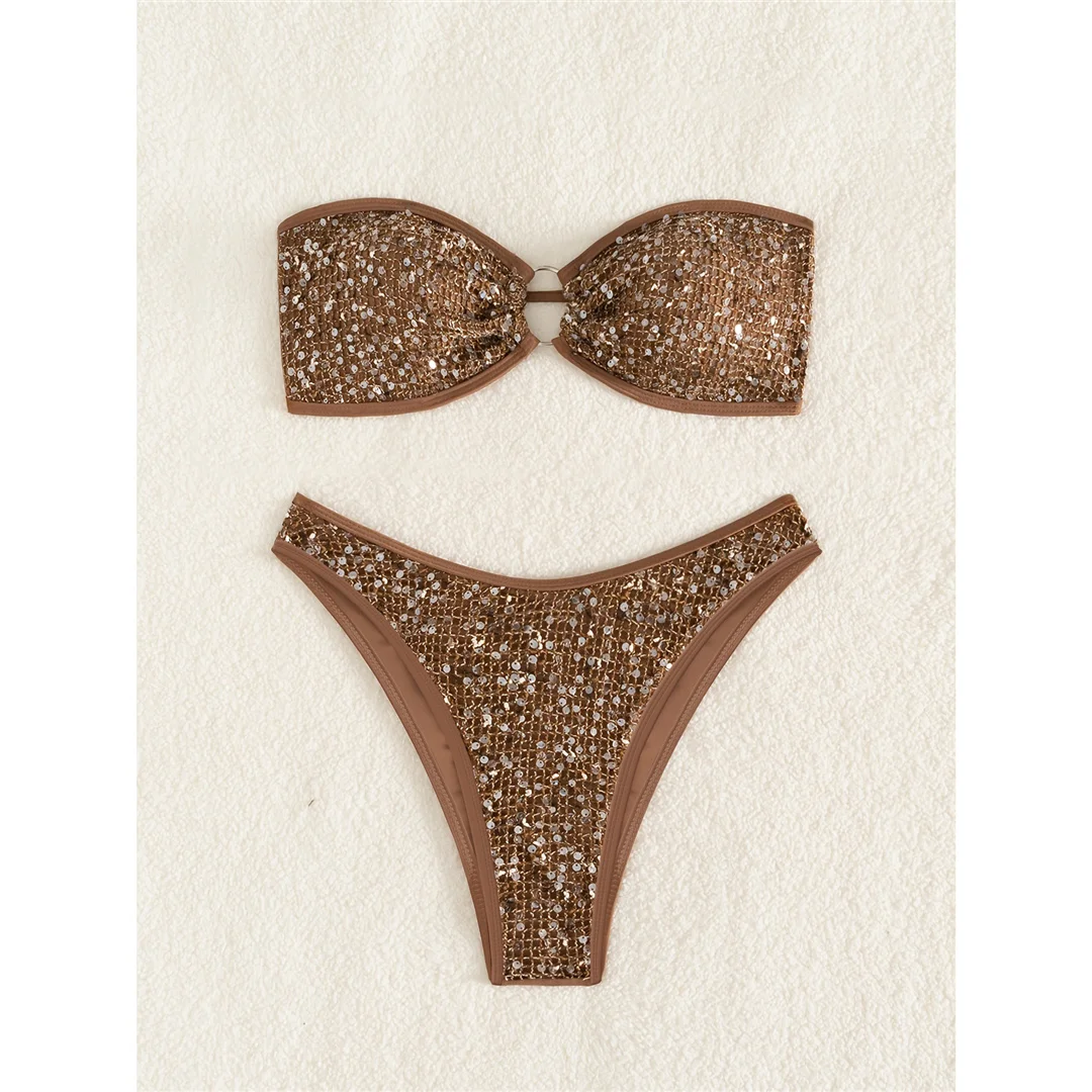 Neuer Glitzer-Pailletten-Bandeau-Bikini, Damen-Badeanzug, zweiteiliger Bikini-Set, brasilianischer Badeanzug, Badebekleidung, Modell V7922 – Detail 8