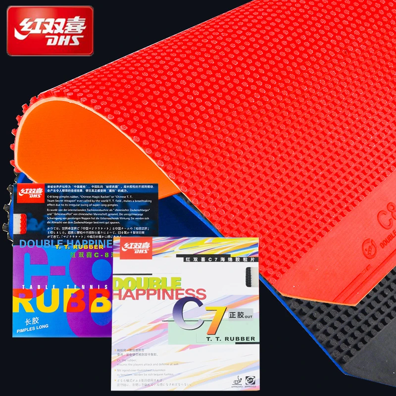 DHS C7 Defense Table Tennis Rubber Pips-Out Loop and Spin Original DHS C8 Pips-Long Ping Pong Rubber for Training ITTF Approved