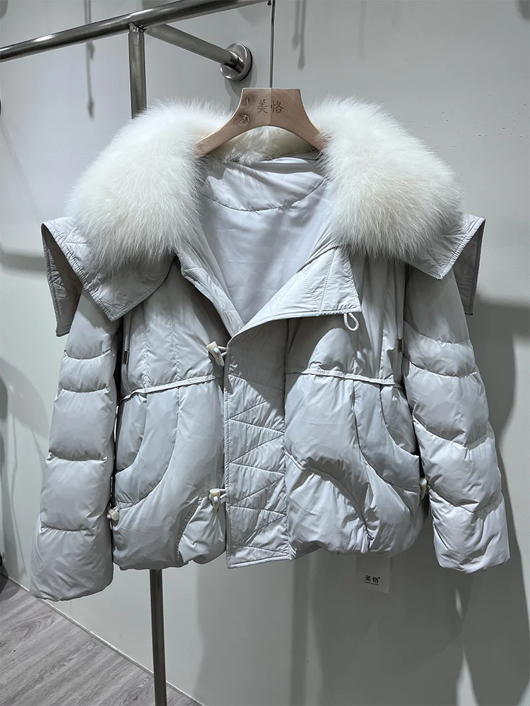 2025年 レディース 天然リアルフォックスファーカラーコート 冬用グースダウンジャケット カジュアル女性服