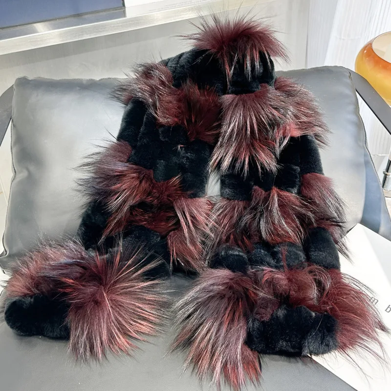 Winter Rex Rabbit Fur Scarf Long Double-sided Thickened Fur Scarf Warm Fox Fur Neck Warmer Shawl For Women Natural Fur Scarves