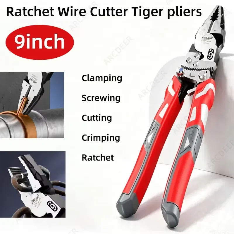 Ratchet Industrial Grade Wire Cutter Tiger Pliers 9inch Multi-functional Special Wire Pliers for Electricians High Hardness