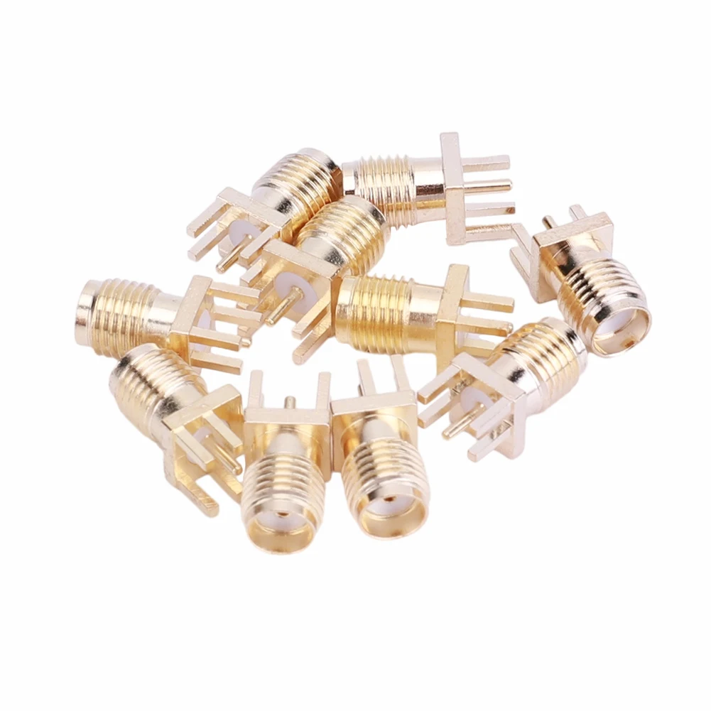 10 Pcs SMA Female Jack Adapter 50 Ohm SMA Female Base Socket Jack with 4 Pins Solder PCB Board Edge Mount Adapter