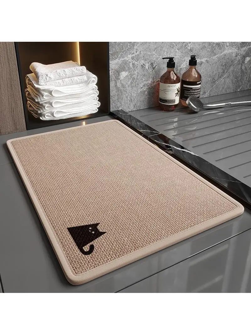 

Быстросохнущий льняной коврик для ванной комнаты, противоскользящий, влаговпитывающий, для входной двери, современный простой стиль, из полиэфирного волокна