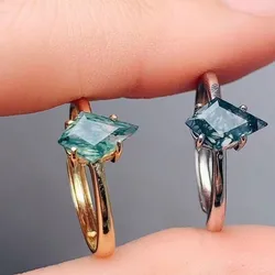 Moss Agate 925 Silver Wedding Rings Kite Shaped Natural Green Agate Zircon Ring Elegant Lady Jewelry