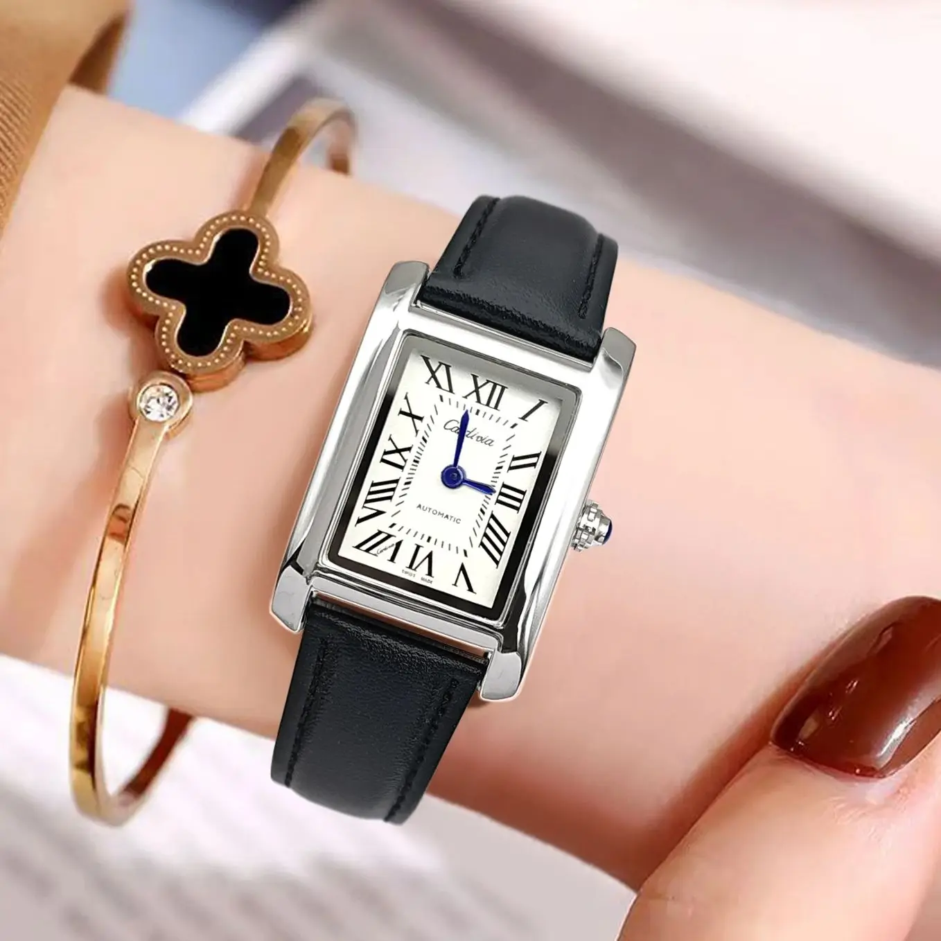 ساعة نسائية أنيقة من سلسلة Santos Tank الفاخرة، ساعة عصرية كاجوال بسيطة وأنيقة ومضادة للماء للنساء، طراز Ins، هدية عيد الحب