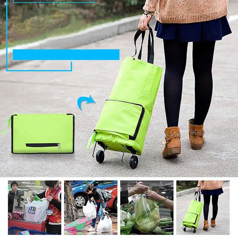 2 In 1 Foldable Shopping Cart With Wheels Premium Oxford Fabric Multifunction Shopping Bag Organizer High Capacity Dropshipping