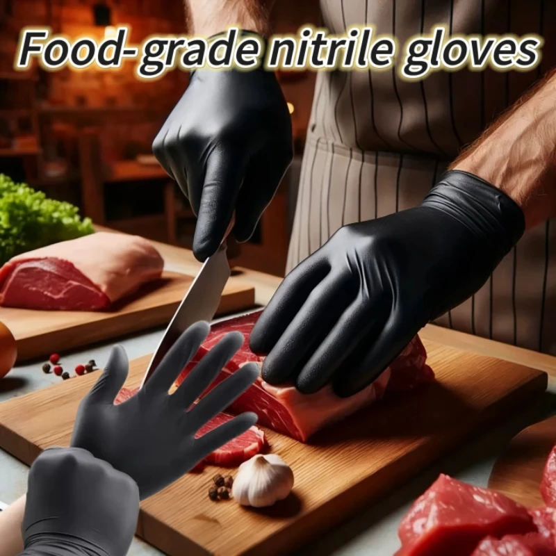 Disposable Black Nitrile Gloves Latex Free Waterproof Durable Household Cleaning Gloves for Auto Repair Hair Dyeing Tattoos