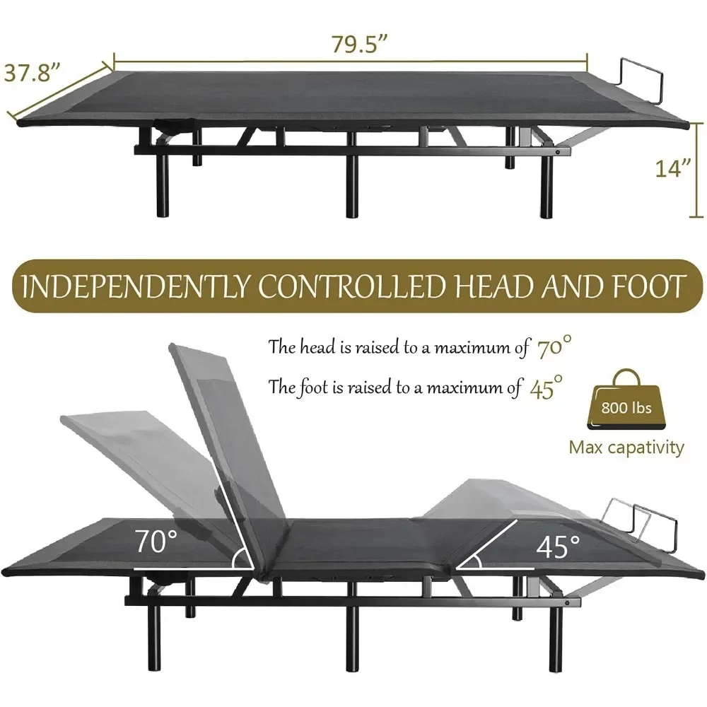 Twin XL Size Adjustable Bed Frame, with Head and Foot Articulation Incline, Wireless Remote,Bedroom Beds Frames