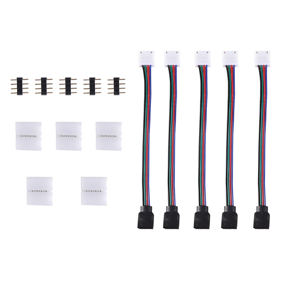 

1 комплект разъемов для светодиодной ленты RGB, 4-контактная перемычка для светодиодной ленты, лента 10 мм для адаптера питания, полоса для контроллера без пайки