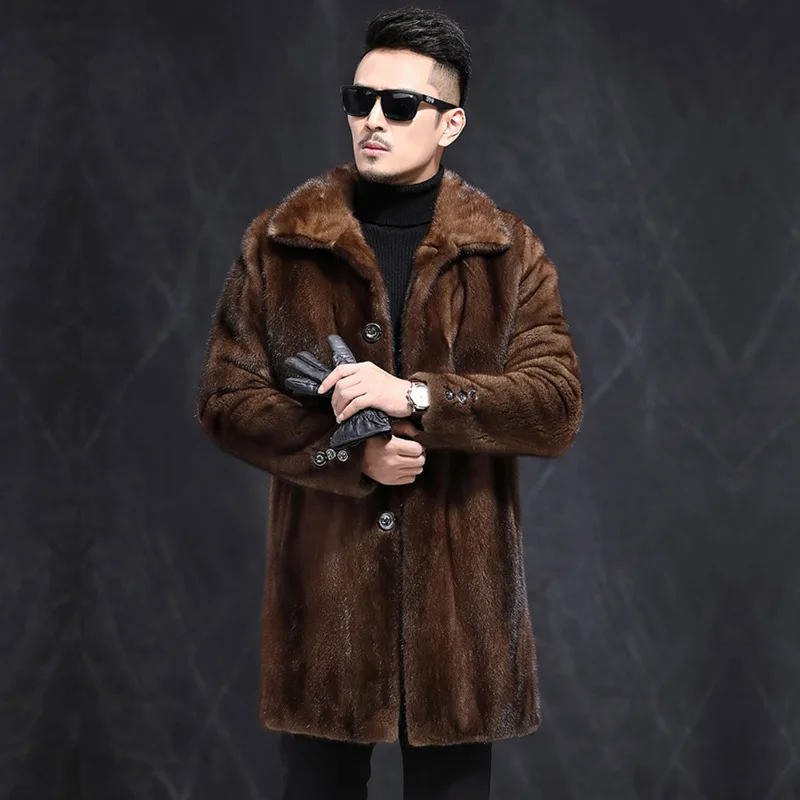 

Luxury Brand Winter Men Clothing Thick Warm Long Faux Fur Coat Business Casual Jacket Long Sleeve Single-breasted Snowsuit