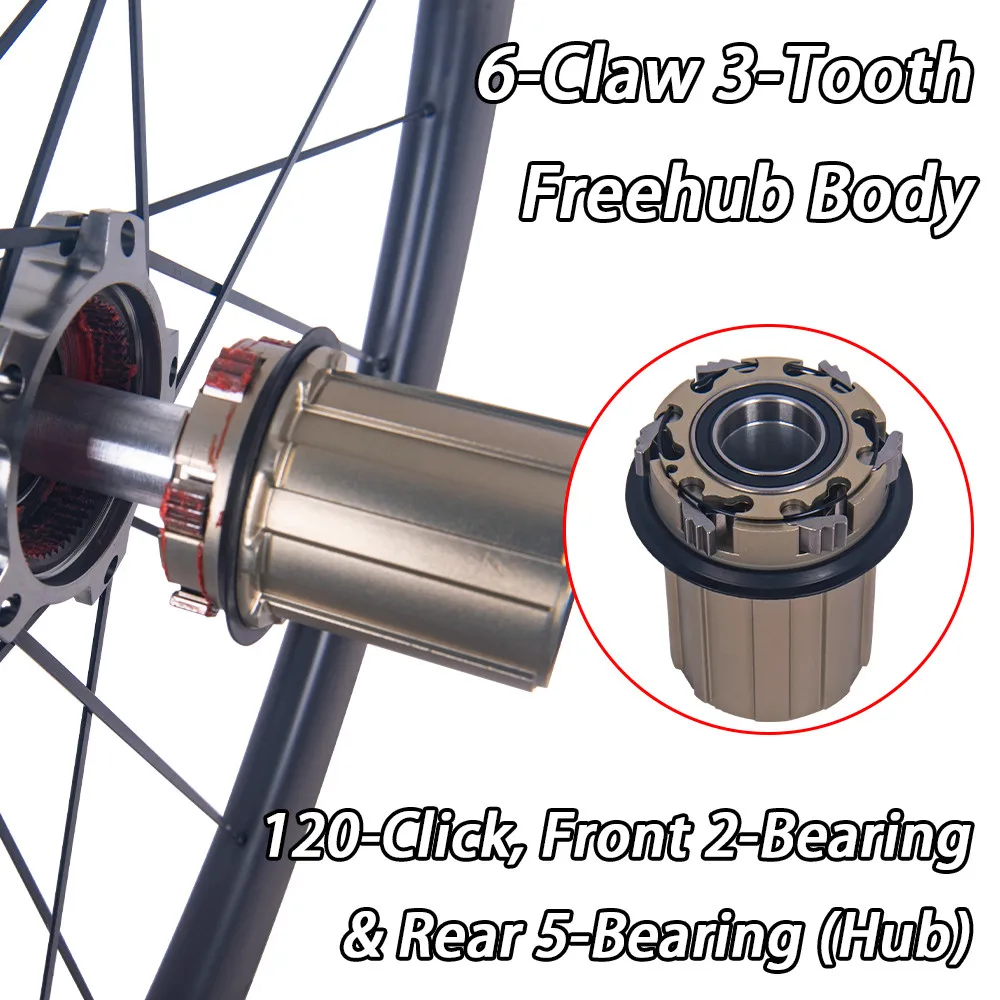 Ultraleichtes 700C Rennrad 60mm Carbon-Felgen Carbon-Nabe V-Bremse Flachspeichen-Laufradsatz – Detail 1