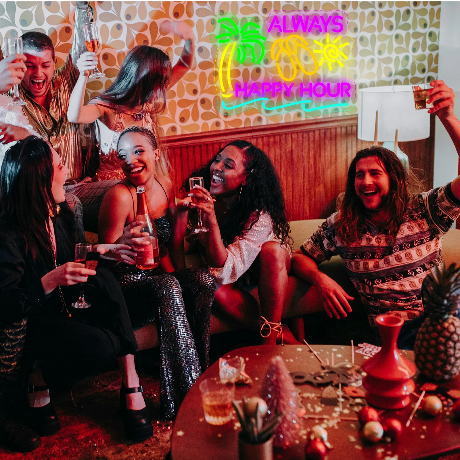 Always Happy Hour Neon Sign For Summer Wall Decor Led Neon Light For Bedroom Office Pub Cafe Party Man Cave Beach Art Decor