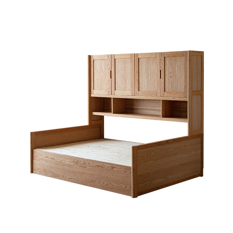 Children's cabinet integrated against the wall, all solid wood side cabinet bed 1.2 meters single bed with storage space