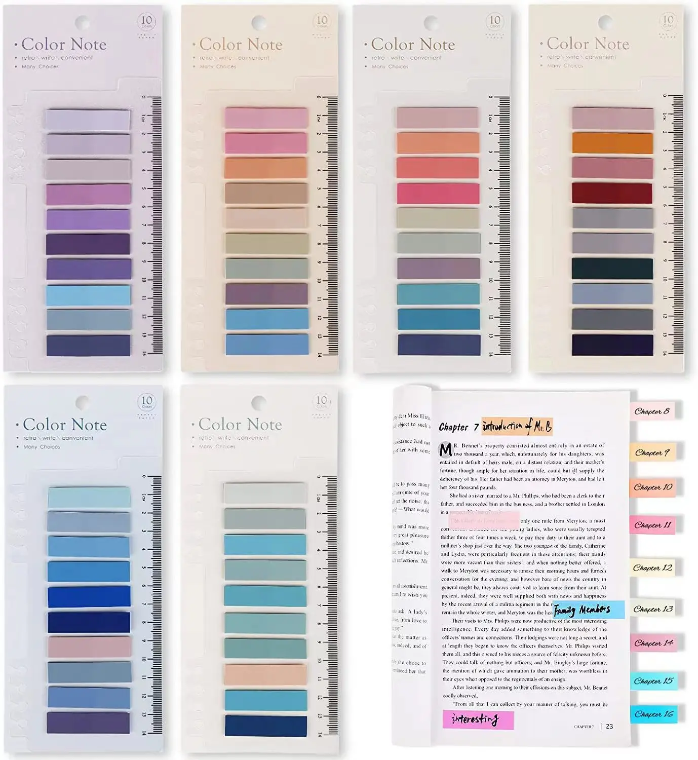 6pcs Morandi Index Sticker Self-adhesive Vintage Sticker Notes Transparent Extremely Fine Index Strip Memo Pad Stationery