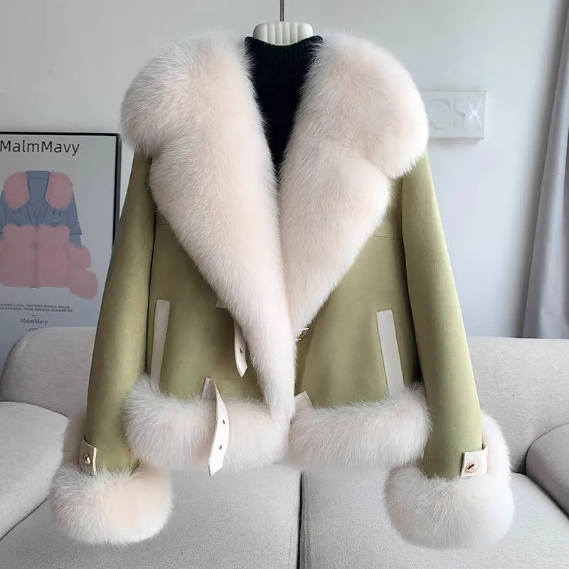 New style of elegant fur integrated for women down large collar mixed top light