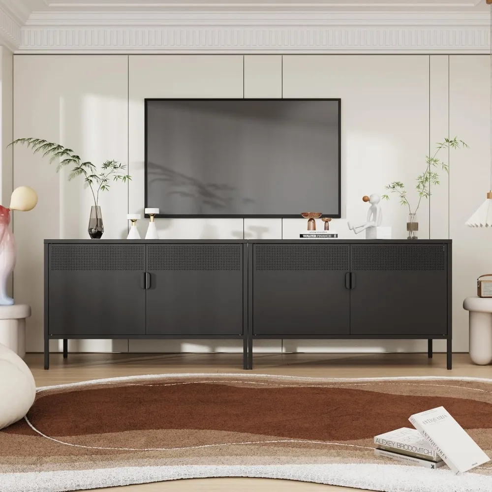 حامل تلفزيون بباب مزدوج مع لمسة شبكية معدنية وإغلاق مغناطيسي، وخزانة تخزين مدمجة مع أبواب ورفوف #5