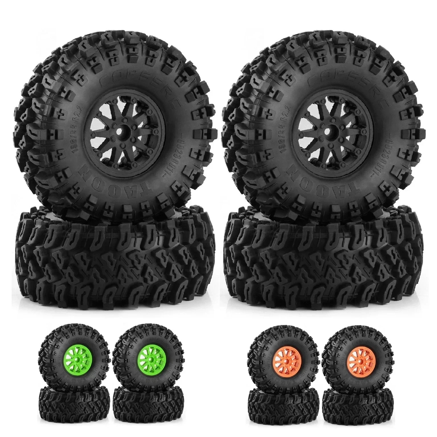 

PigRC 4pcs 136mm Plastic 2.2" Beadlock Wheel Rim Tire Set for 1/8 1/10 RC Crawler Car Axial SCX10 Wraith Capra TRX4 YK4082 CROS