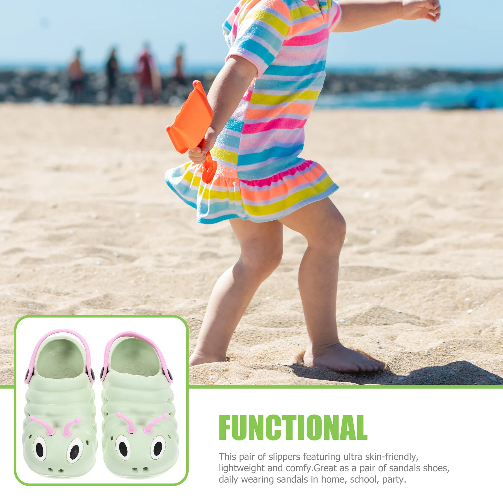 

1 Pair Green Size 26 Length 15.5Cm Beach Non-Slip Sandals For Kids Lightweight Summer Slippers Simple Design Boys Girls Child