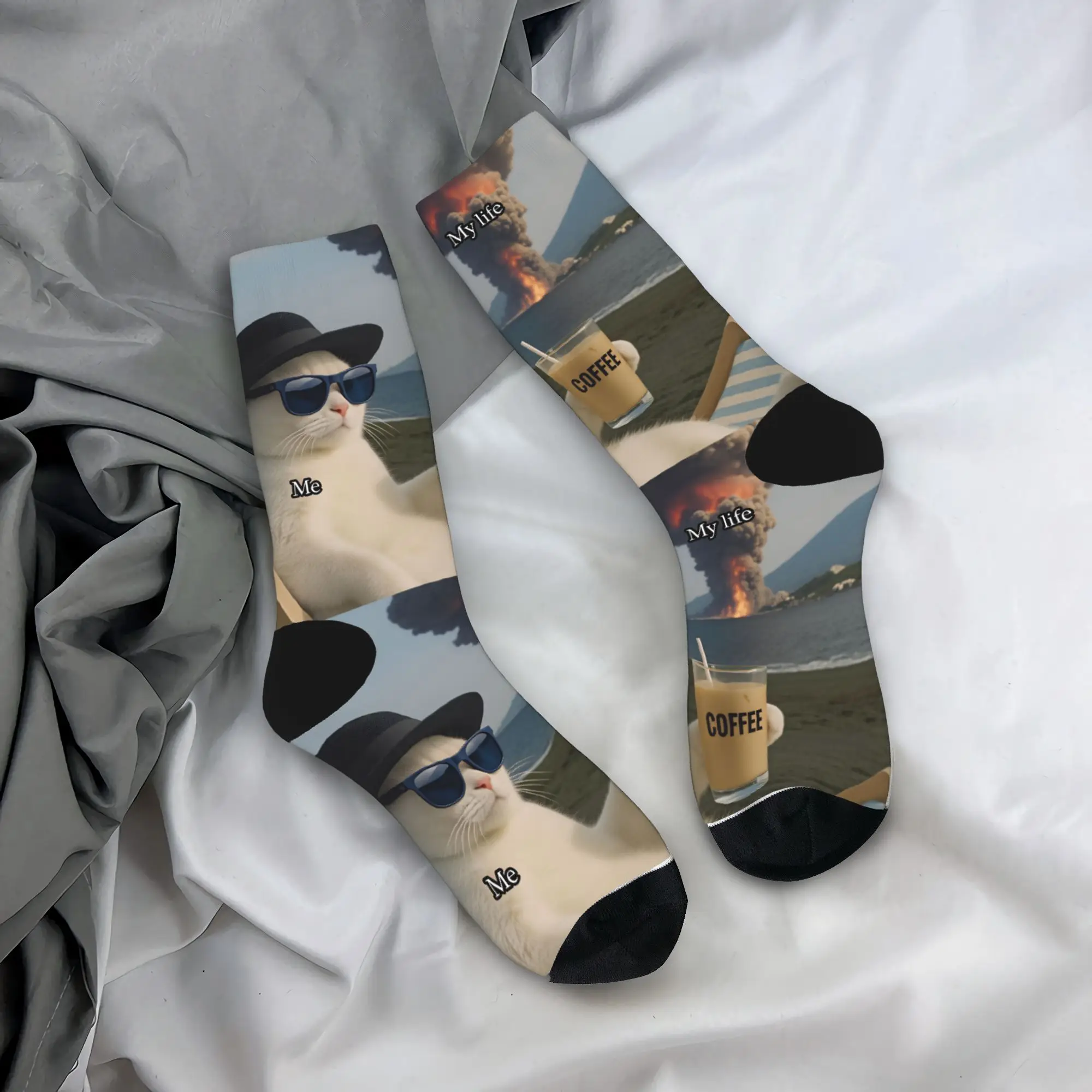 

Fun cat emoji Socks cat drinking tea Anti Skid Stockings Couple Soft Cycling Socks Winter Kawaii Custom Socks