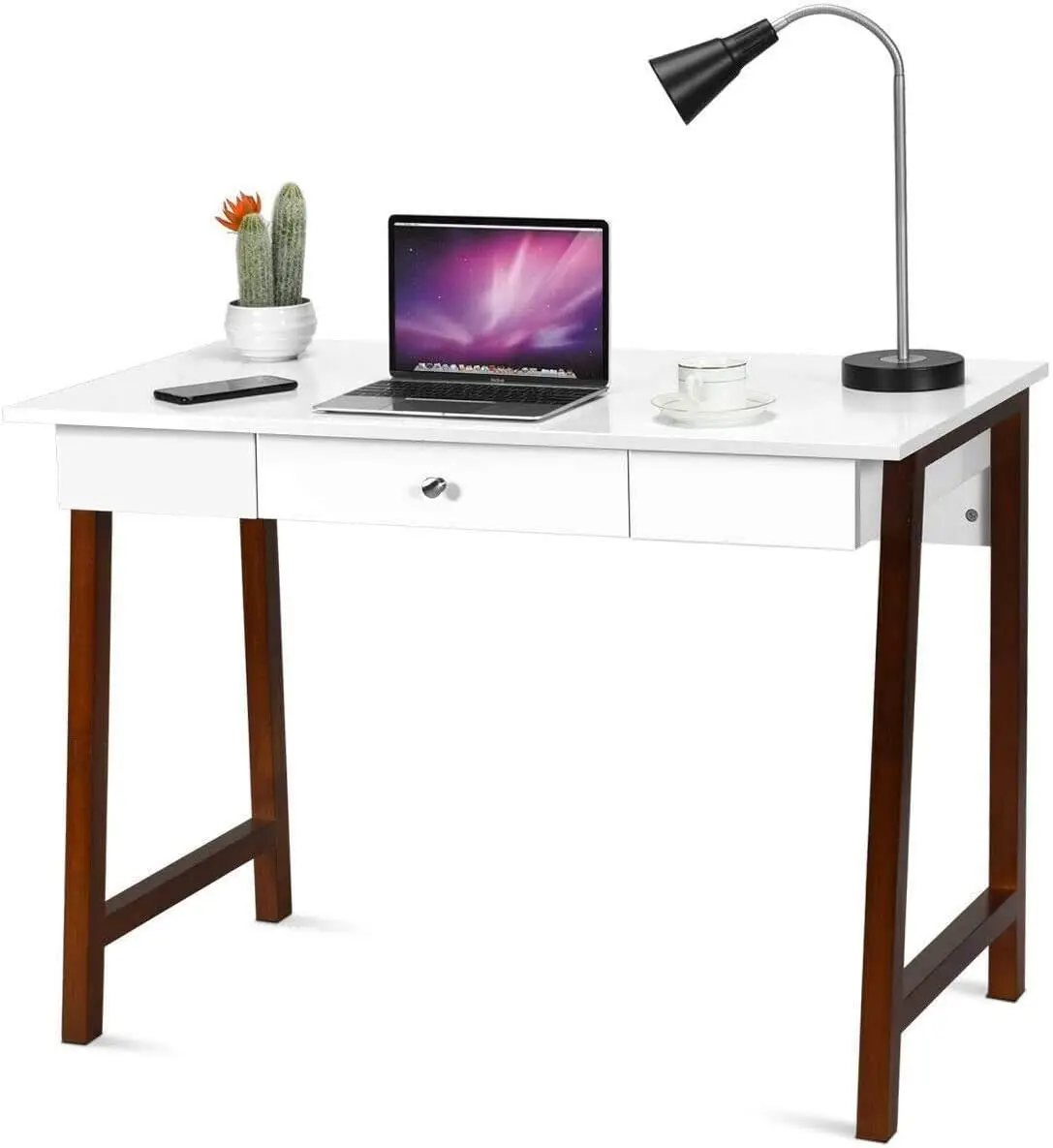 Tangkula Computer Desk with Storage Drawers, Makeup Vanity Table, Writing Study Desk for Home Office, Dressing Table