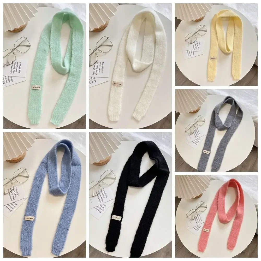 Y2K Korean Rainbow Slim Scarf – Soft Long Narrow Knit Neck Warmer, Harajuku Style for Girls, Trendy 2025 Thin Striped Shawl