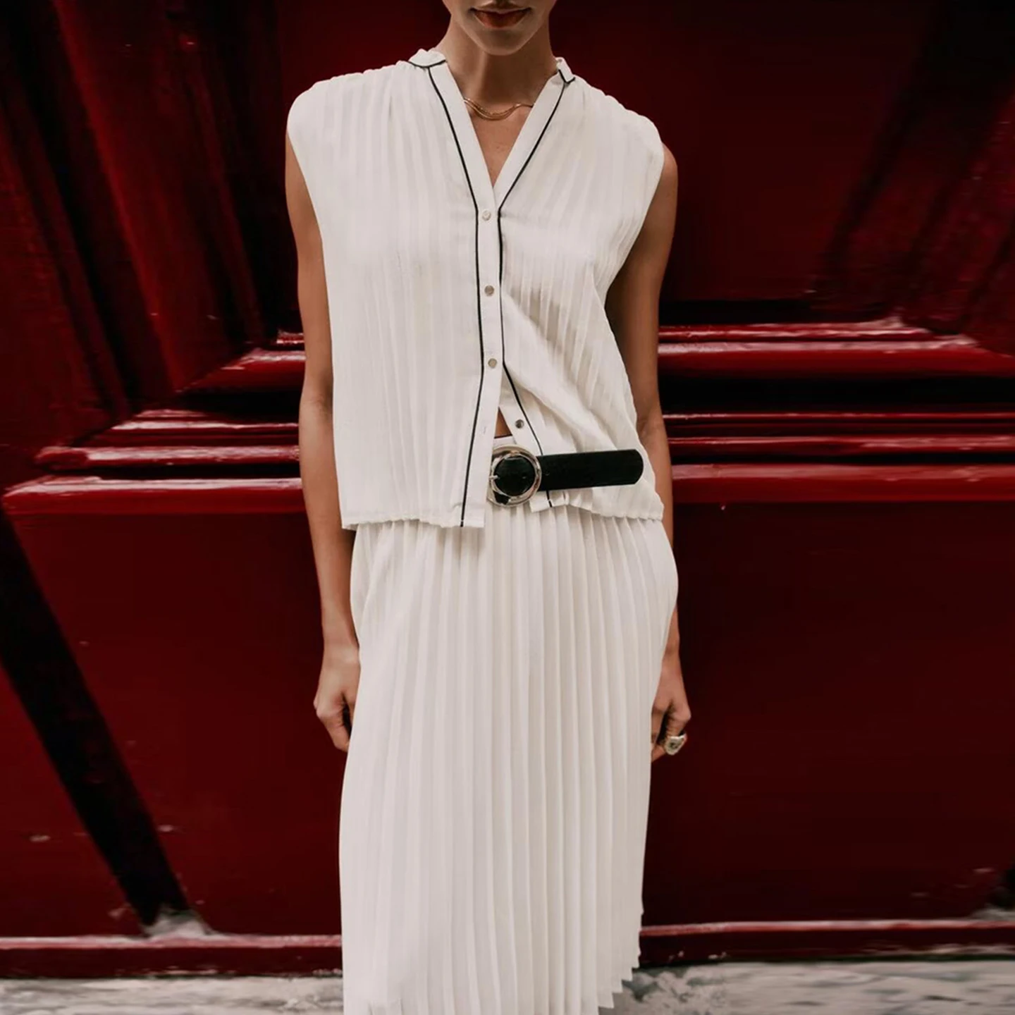 

Z Женская юбка irt, комплект 2025, новая плиссированная юбка-миди с поясом, дышащее полиэфирное волокно ort Sve V-Ne But...