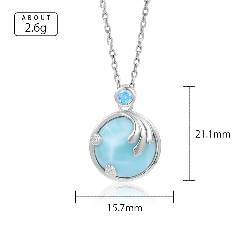 XYOP 925 Silver Gift Natural Blue Larimar Round Beach Beach Pendant Blue Zircon 40+5cm Cross Necklace, Europe And The United Sta