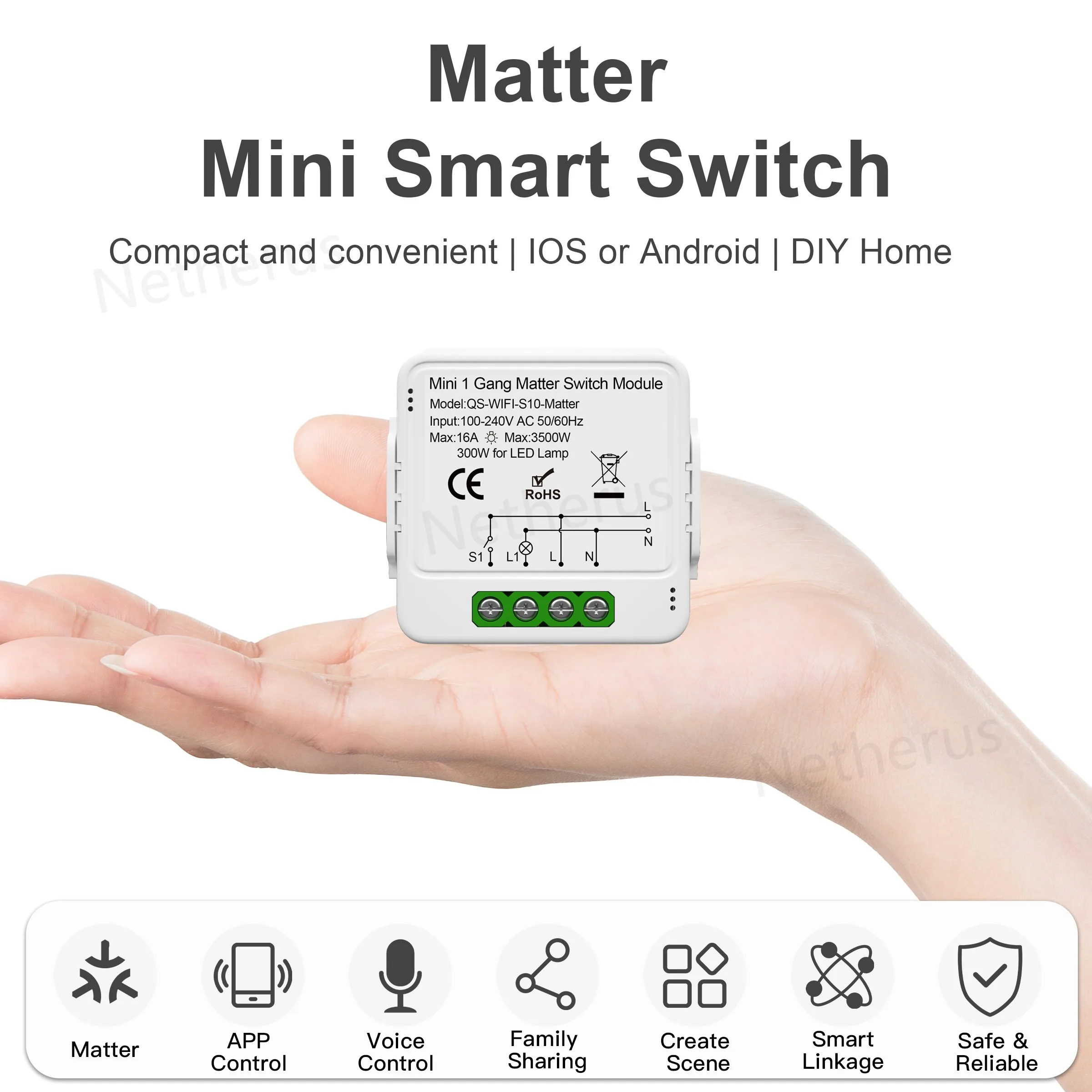 Matter WiFi Smart Switch Module Relay Circuit Breaker Smart Home Automation Collaborates with Homekit/Alexa/Google/smartTings