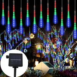 8 Röhren 30/50cm LED Meteorsc hauer Solar LED Lichterketten Outdoor Fee Girlande Weihnachts baum Dekor Garten Terrasse Straßen laternen