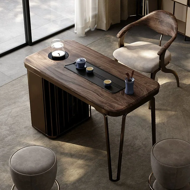 small apartment home balcony office North American black walnut living room Kung Fu designer luxury stone tea table
