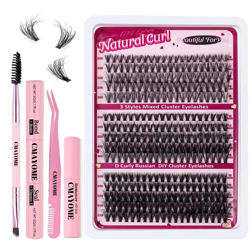 New Fluffy Individual Cluster Lash Kit Mixed‑Volume Faux Mink Lashes Eyelash Extension Set with Makeup Tweezers
