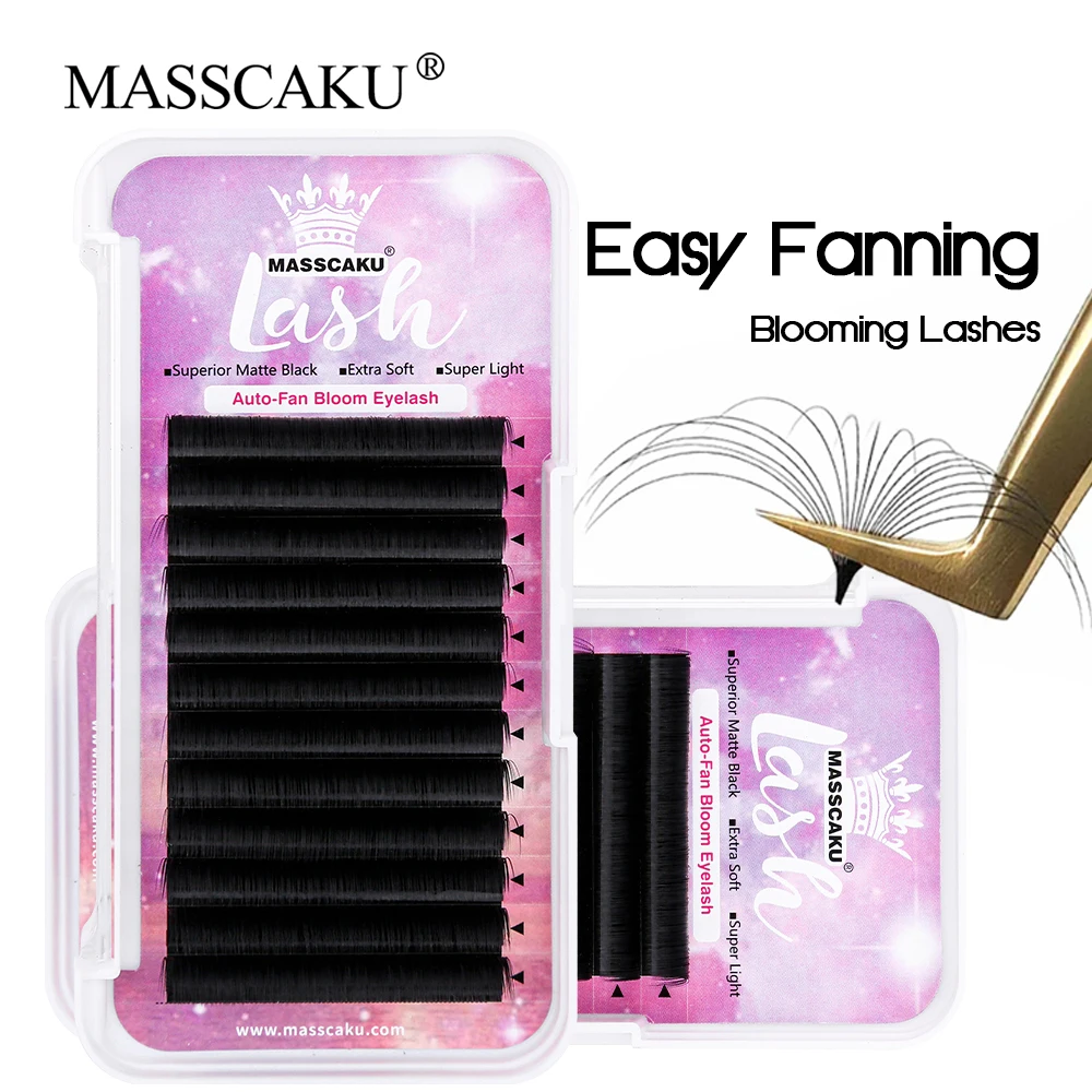 MASSCAKU 0.05/0.07mm automatyczne rzęsy Fanning Lash Faux Mink rosja objętość przedłużanie rzęs Auto Easy Fanning Lashes do użytku w salonie