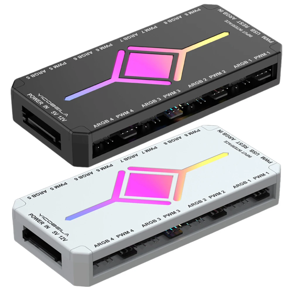 

5V 3PIN ARGB 4PIN PWM Hub Контроллер вентилятора ARGB Источник питания SATA Вентилятор-концентратор ARGB/PWM Hub и концентратор ARGB для вентилятора корпуса ПК