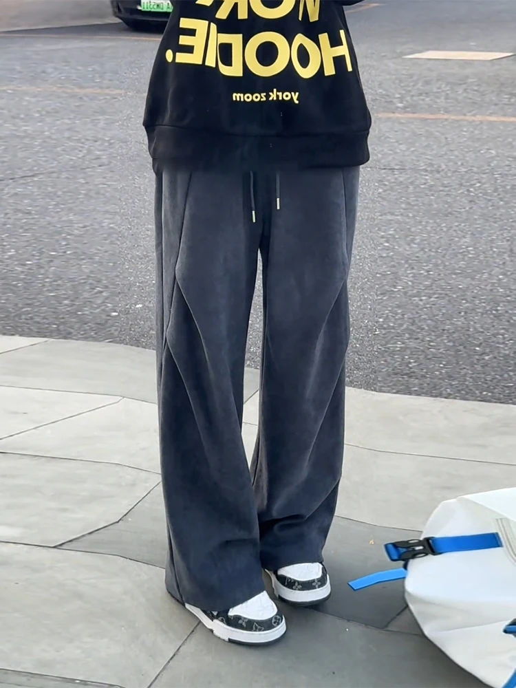 

Deep ey Corduroy Men's Pants Fce Lined Wide Leg Spor Casual Trousers Straight Fit Autumn Winter Faion Trendy Brand