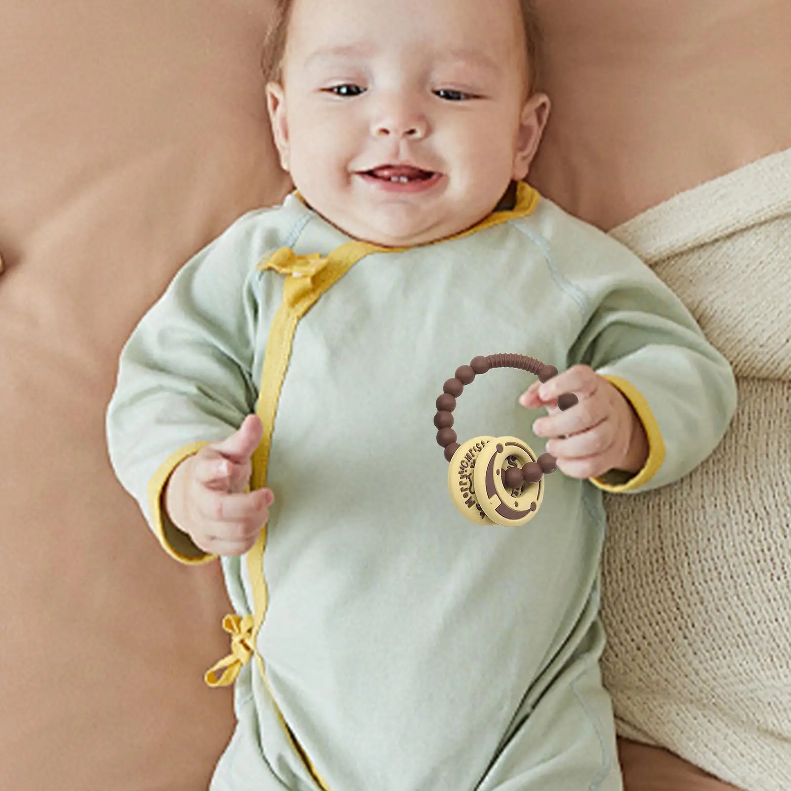 Anneau de dentition en Silicone pour bébé, Bracelet de dentition, anneau à mâcher avec perles hochet, pour enfants garçons, maison, chambre à coucher, voyage, intérieur et extérieur