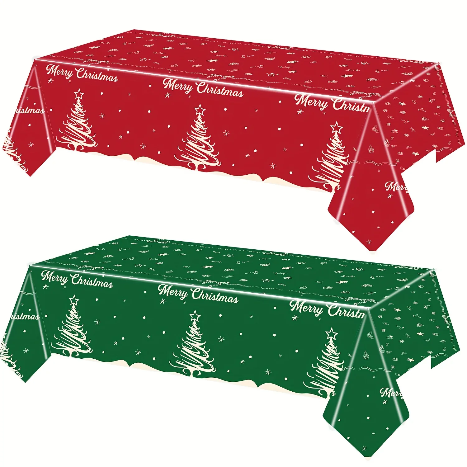 Festive Christmas Plastic Tablecloth with Tree Print, Rectangular Table Cover for Xmas Party Dining Decorations