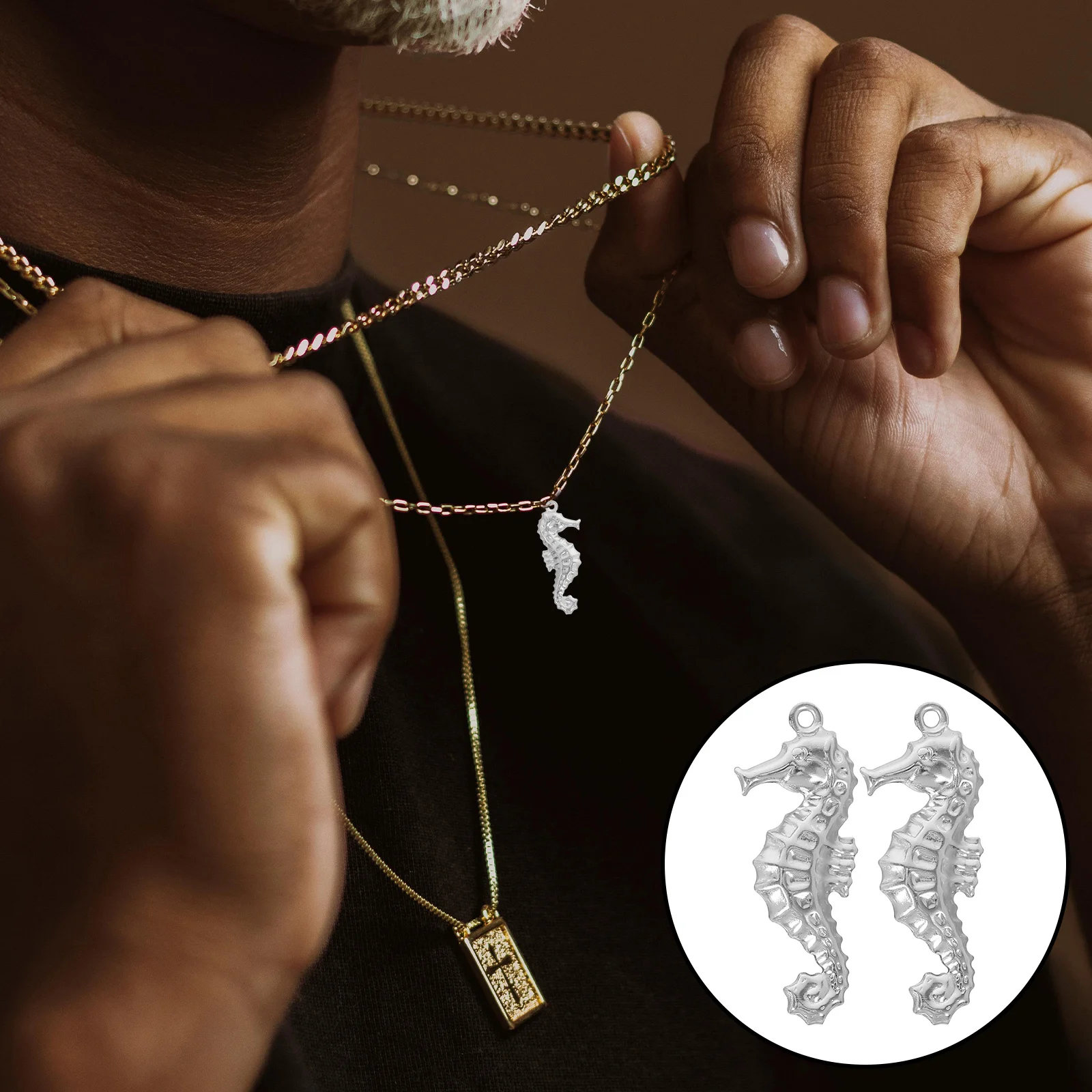 

50Pcs Sea Horse Pendant Charms Durable Stainless Animal Jewelry DIY Supplies for Necklaces Bracelets