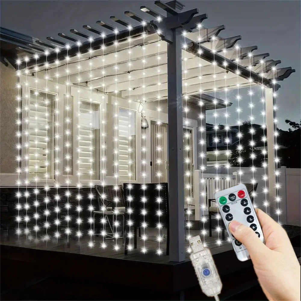 3M 6M USB Curtain String Light Home Decor Fairy Light 8 โหมด LED คริสต์มาสวันหยุด Garland งานแต่งงานวันเกิดตกแต่ง