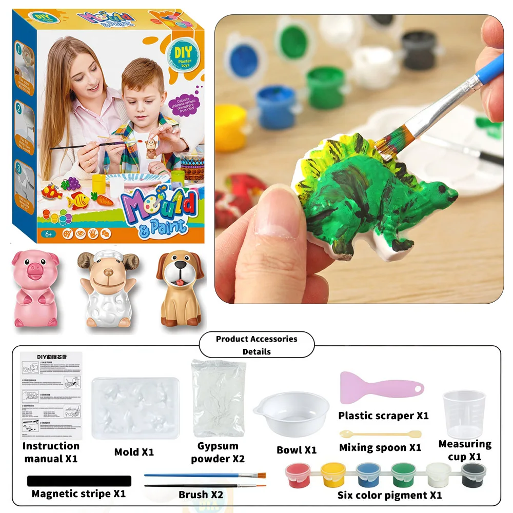 Kit de peinture de plâtre pour enfants, jouets en plâtre, voiture de dinosaure, artisanat de bricolage, Art de plâtre pour ensemble de peinture préscolaire, fournitures d'art