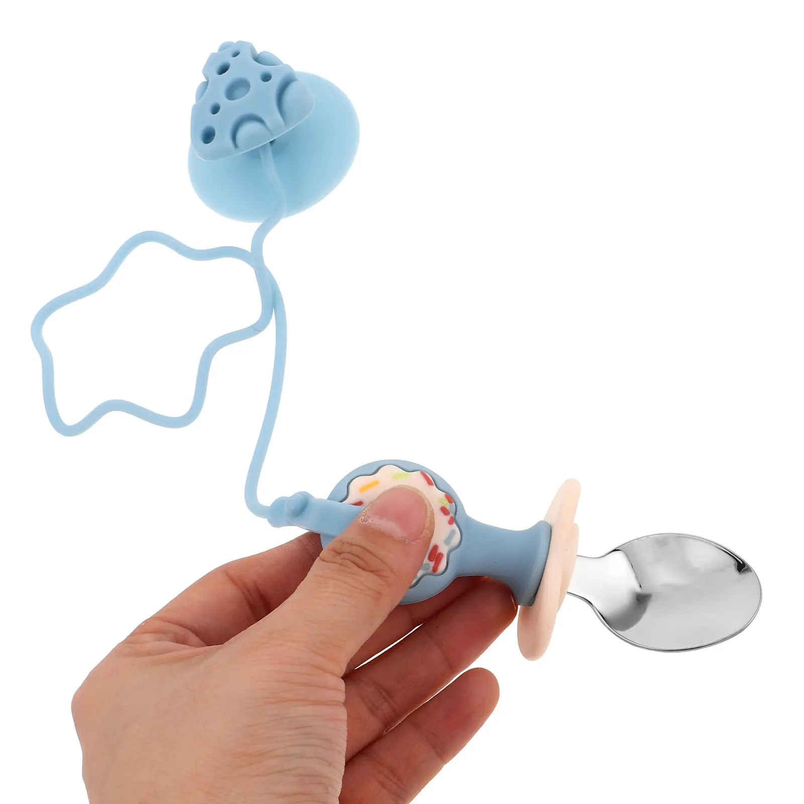 Baby Utensil Set Stainless Steel Spoon and Fork with Silicone Anti Drop Chain Toddler Feeding Tableware