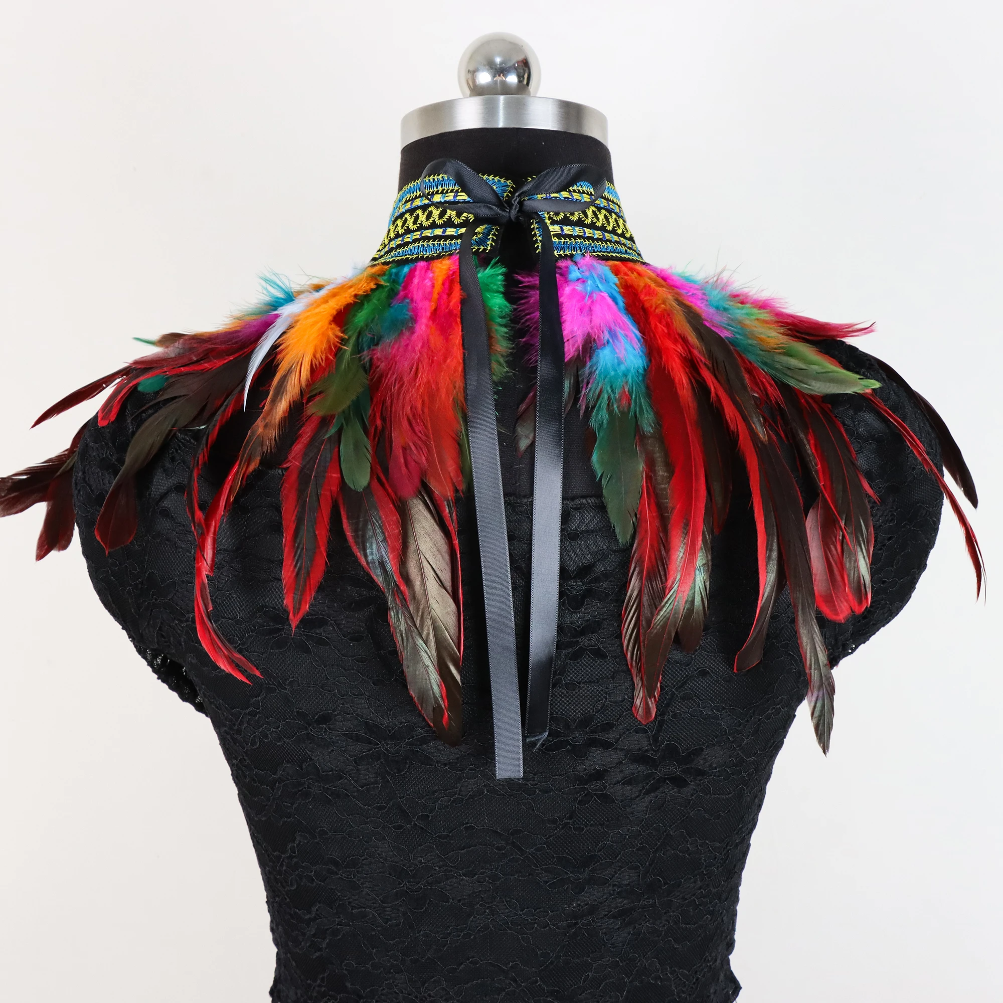 Chaqueta Vintage Punk gótica con cuello de plumas para mujer, Bolero de encaje, encogimiento de hombros, pájaros, bruja, Cosplay, envoltura, fiesta