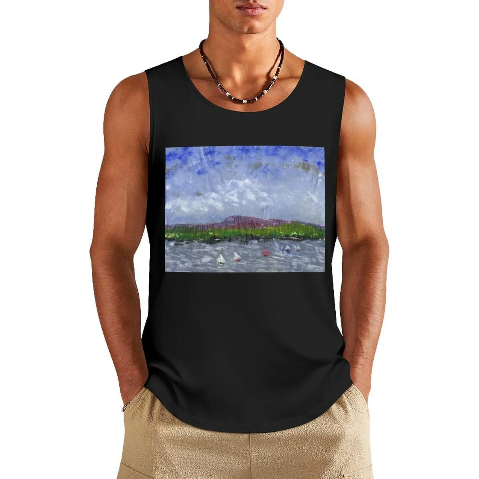 

Layered Gelliprint of Trearddur Bay - 1 Tank Top training weight vest bodybuilding t-shirt Gym clothes t-shirts man