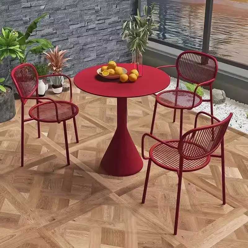 Outdoor leisure outdoor balcony open-air round table garden table and chair milk tea shop cafe courtyard table and chair combina