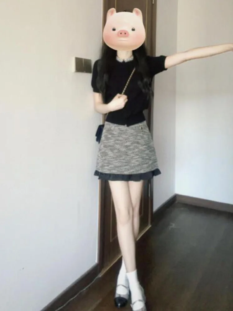 

Chic Small Fragrance Style Two-Piece Set Age-Defying Summer Fashion Unique Beautiful Top Half-Skirt Ensemble Cotton Short Sleeve